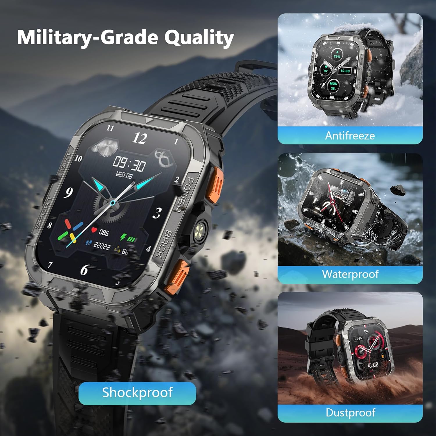 Military Smart Watch GPS Compass 100 Day Battery AI Call
