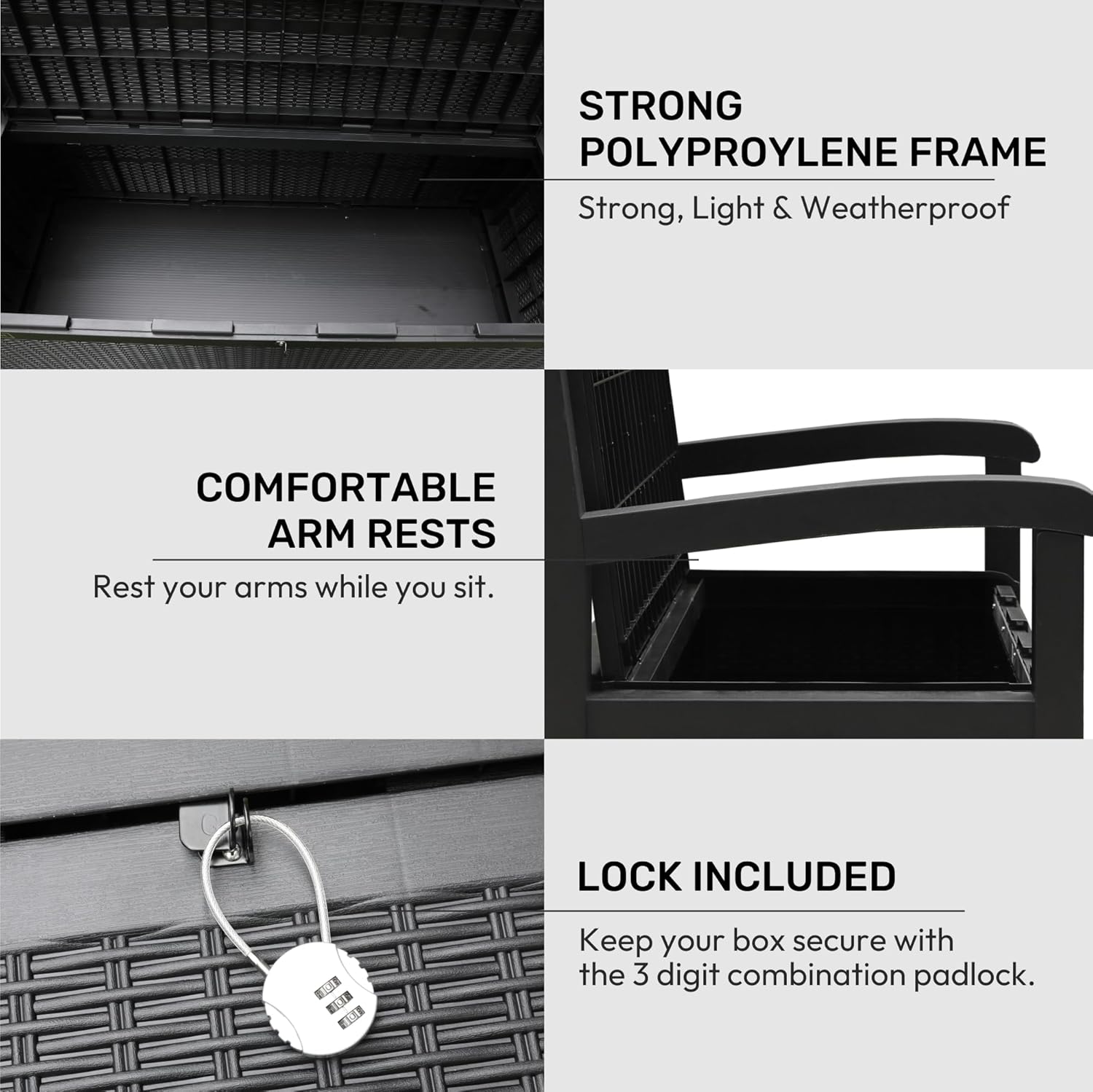 265L Outdoor Garden Storage Bench Box Lockable Rattan Effect Seat