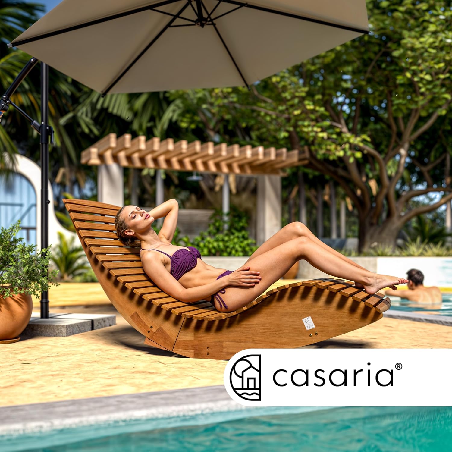 Wooden Rocking Sun Lounger Acacia Foldable Brown