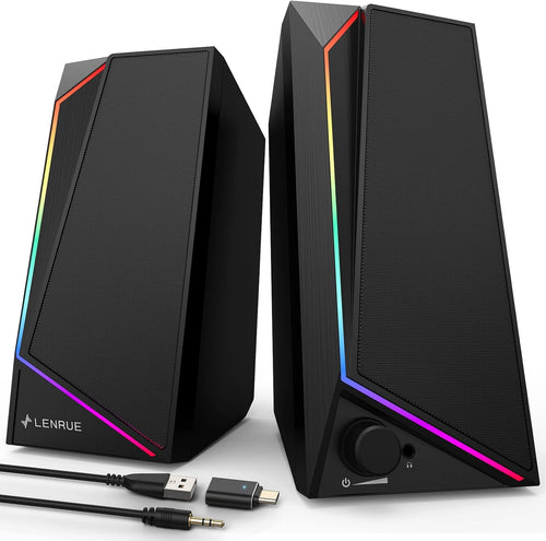 USB PC Speakers Stereo Desktop Sound Headphone Jack LED