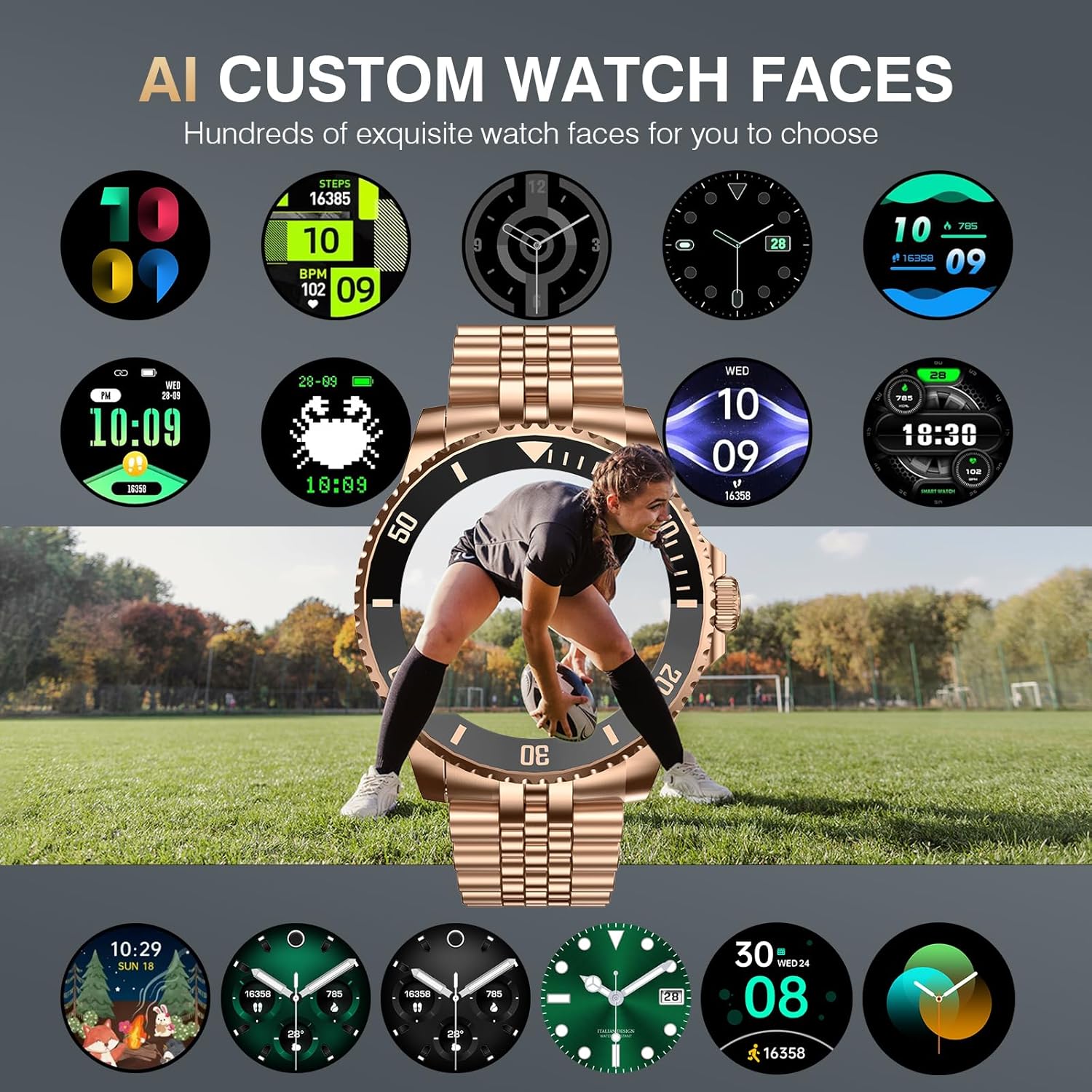 Gold Mens Smart Watch AI Call Fitness Tracker
