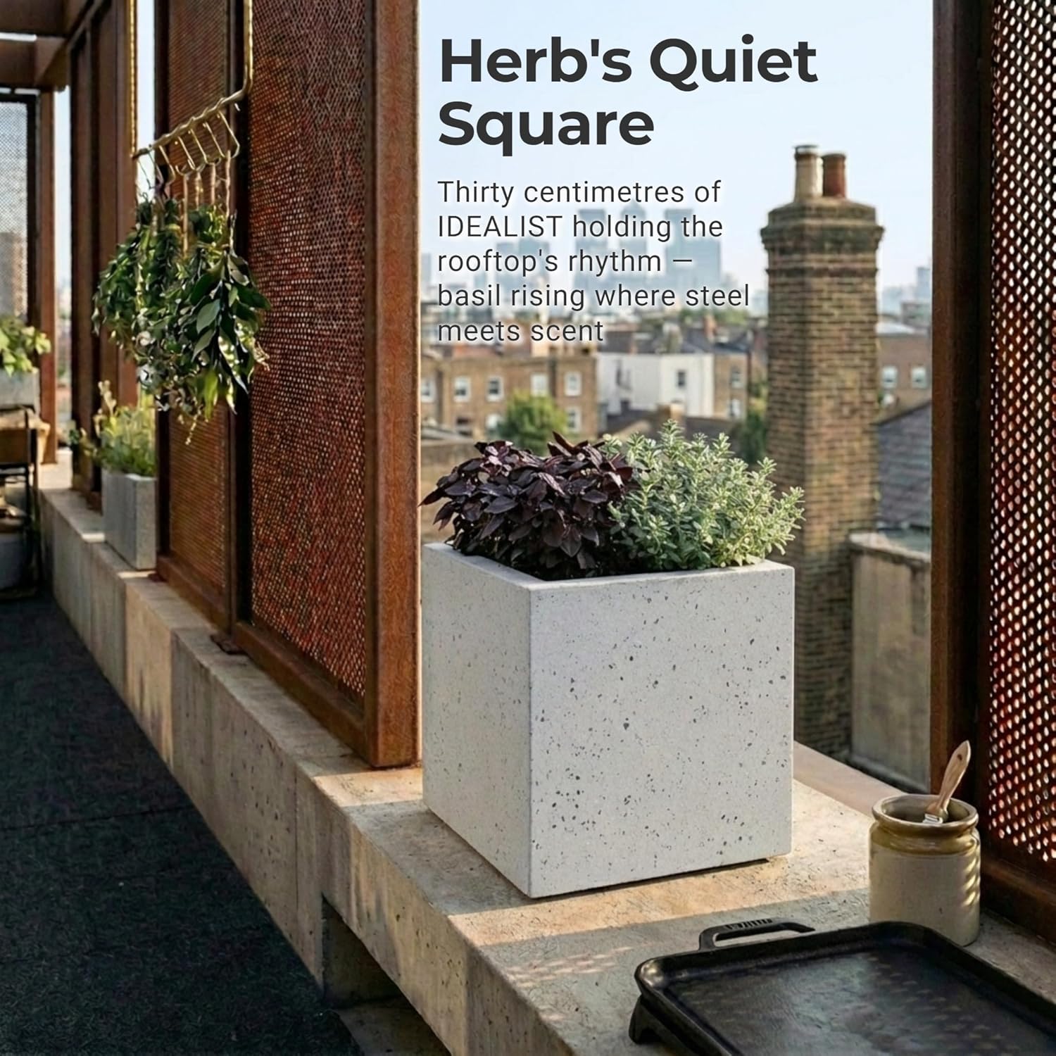 30cm Square Garden Planter Stone Effect Grey Plant Pot Drainage