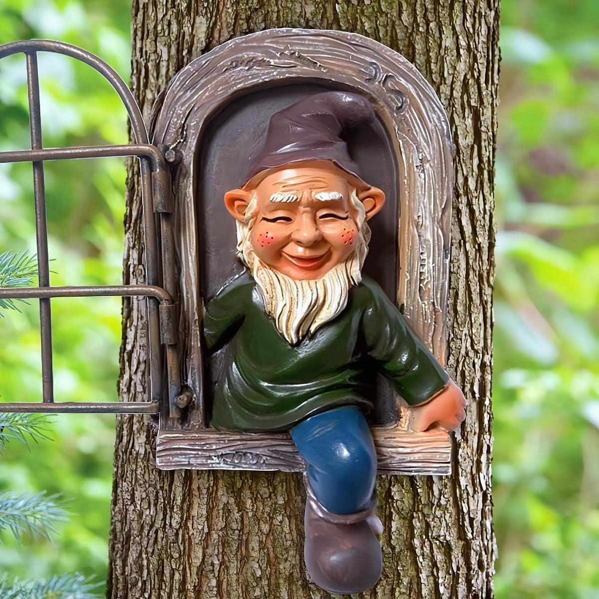 Tree Hugger Elf Garden Gnome Hanging Ornament Resin Outdoor Decor