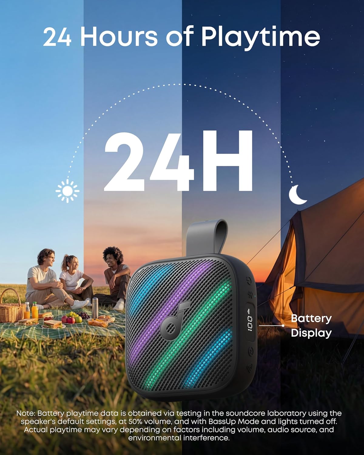 Mini Bluetooth Speaker 15W Waterproof IP68 24H Playtime LED