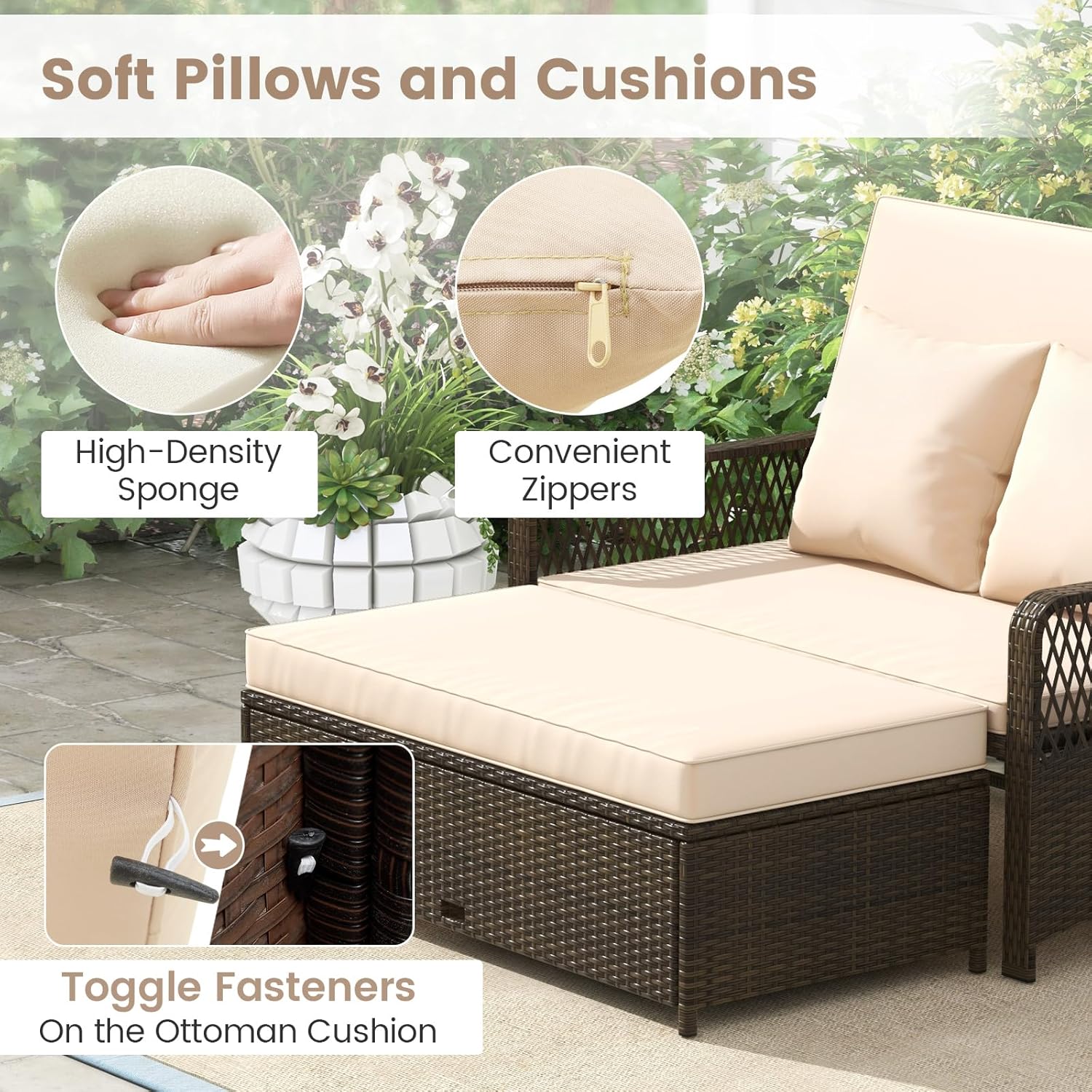 Patio Rattan Daybed Double Sun Lounger Storage Beige