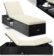 Polyrattan Sun Lounger 7 Way Recliner with Cushion Table