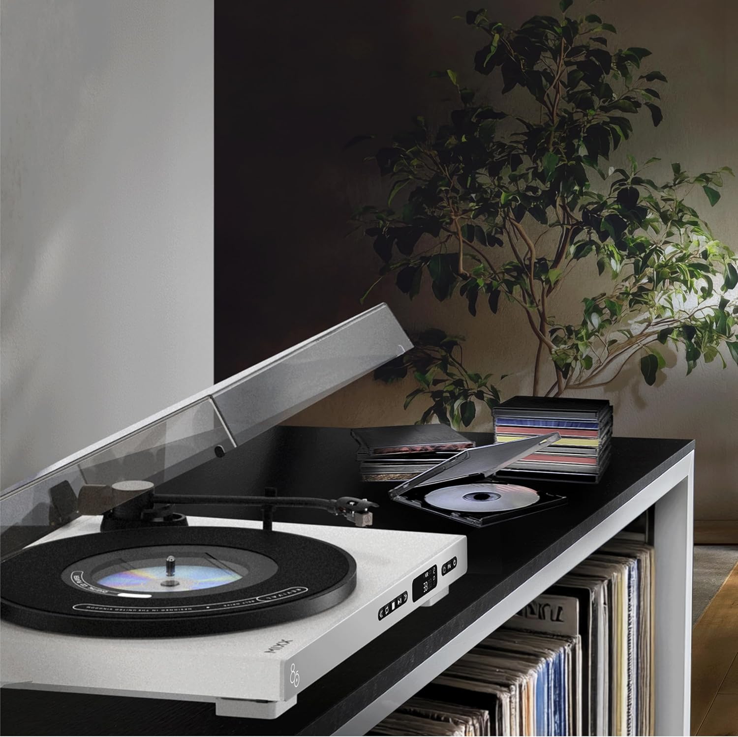 Automatic Vinyl Turntable CD Player Combo with Bluetooth White