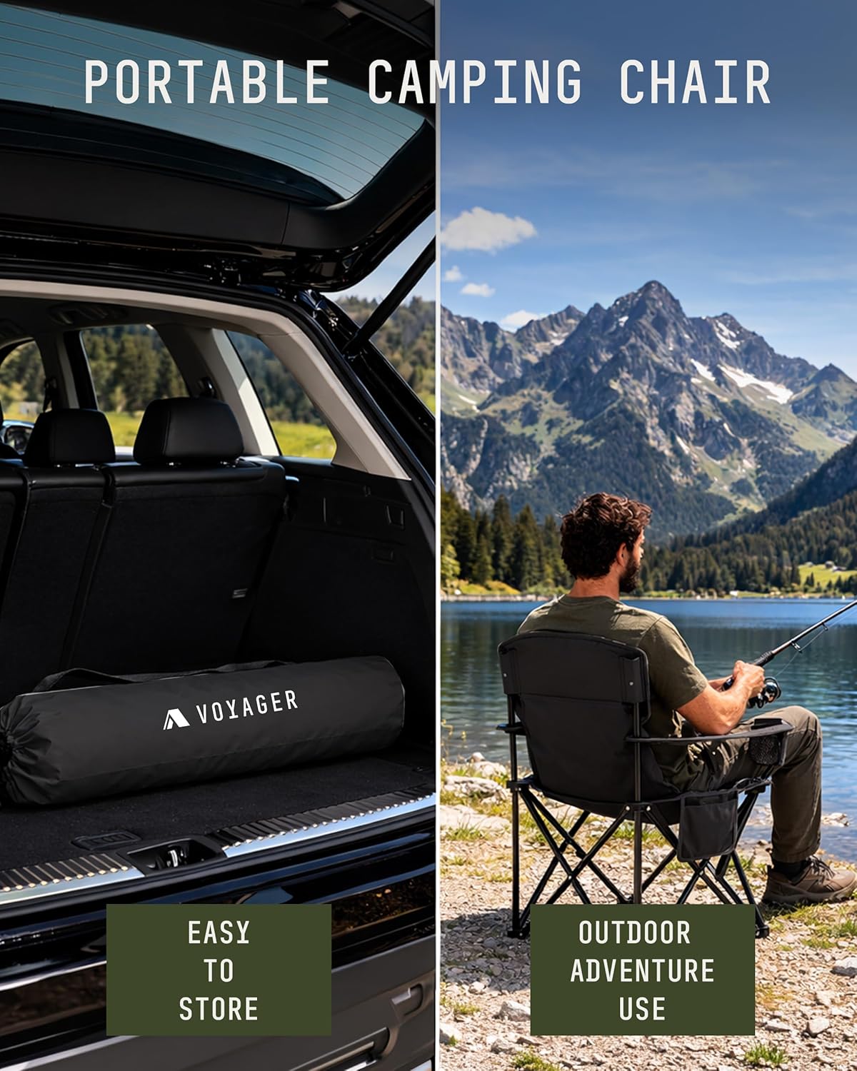 Folding Camping Chairs 2 Pack Cooler Bag Portable Black