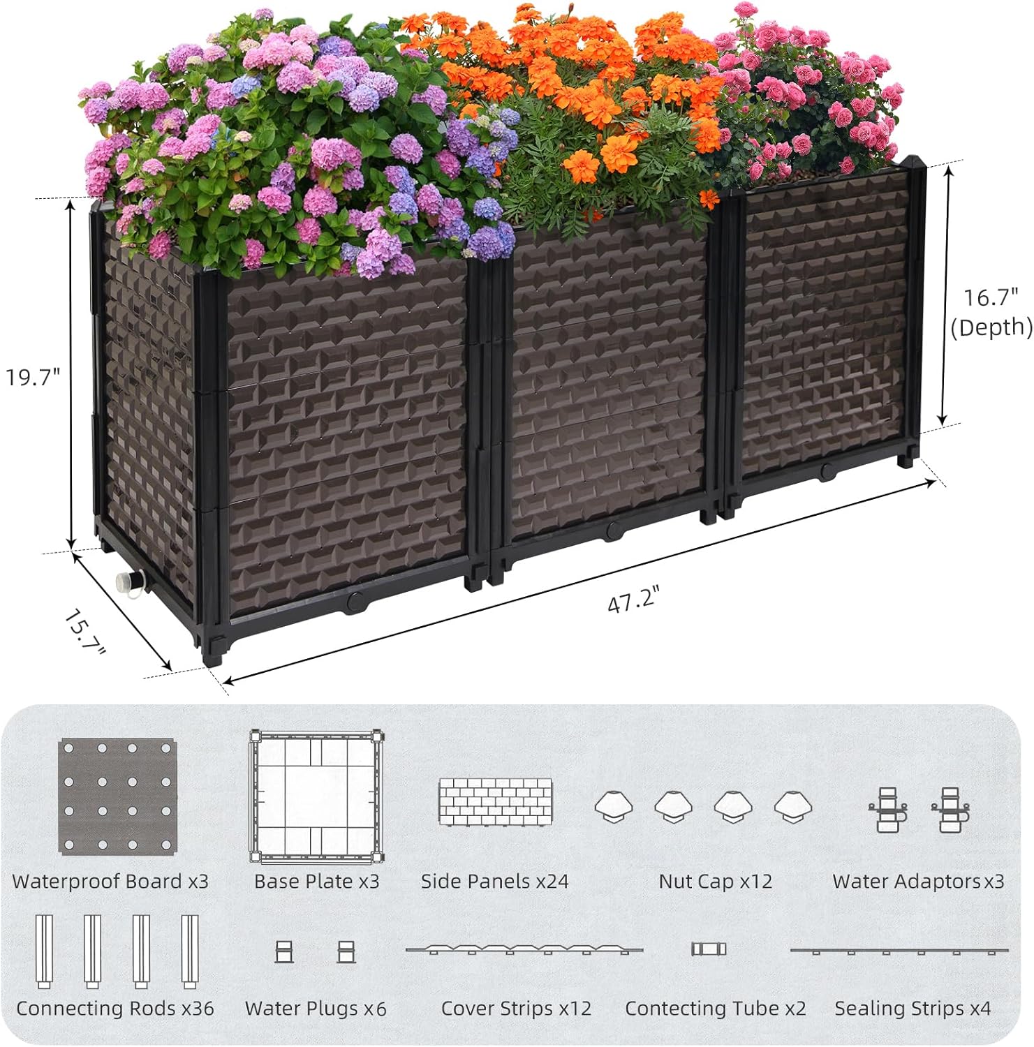 Raised Garden Bed 4 Pack Self Watering Deep Planter Box 50cm