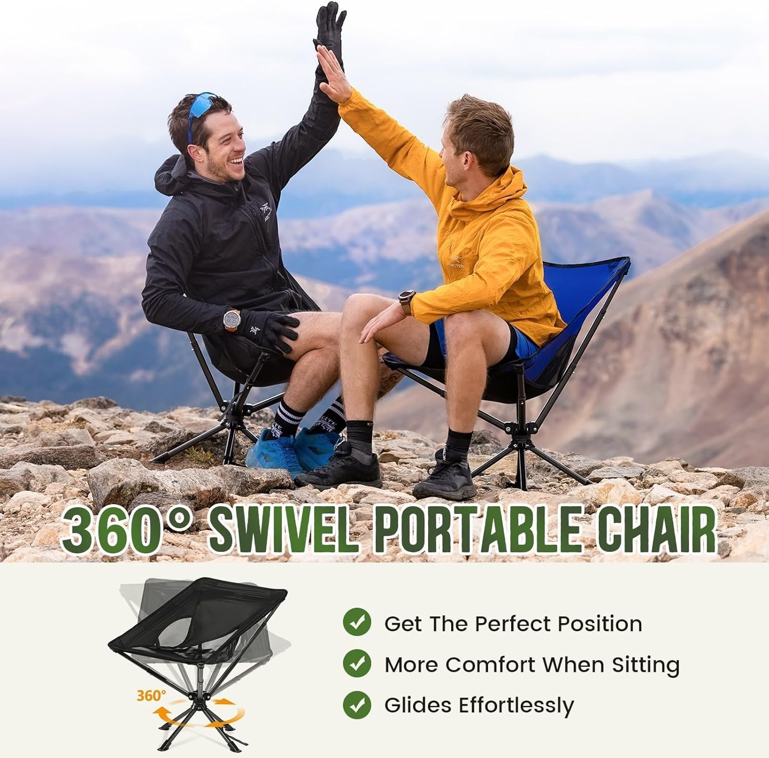 360 Swivel Folding Moon Camping Chair Portable Black