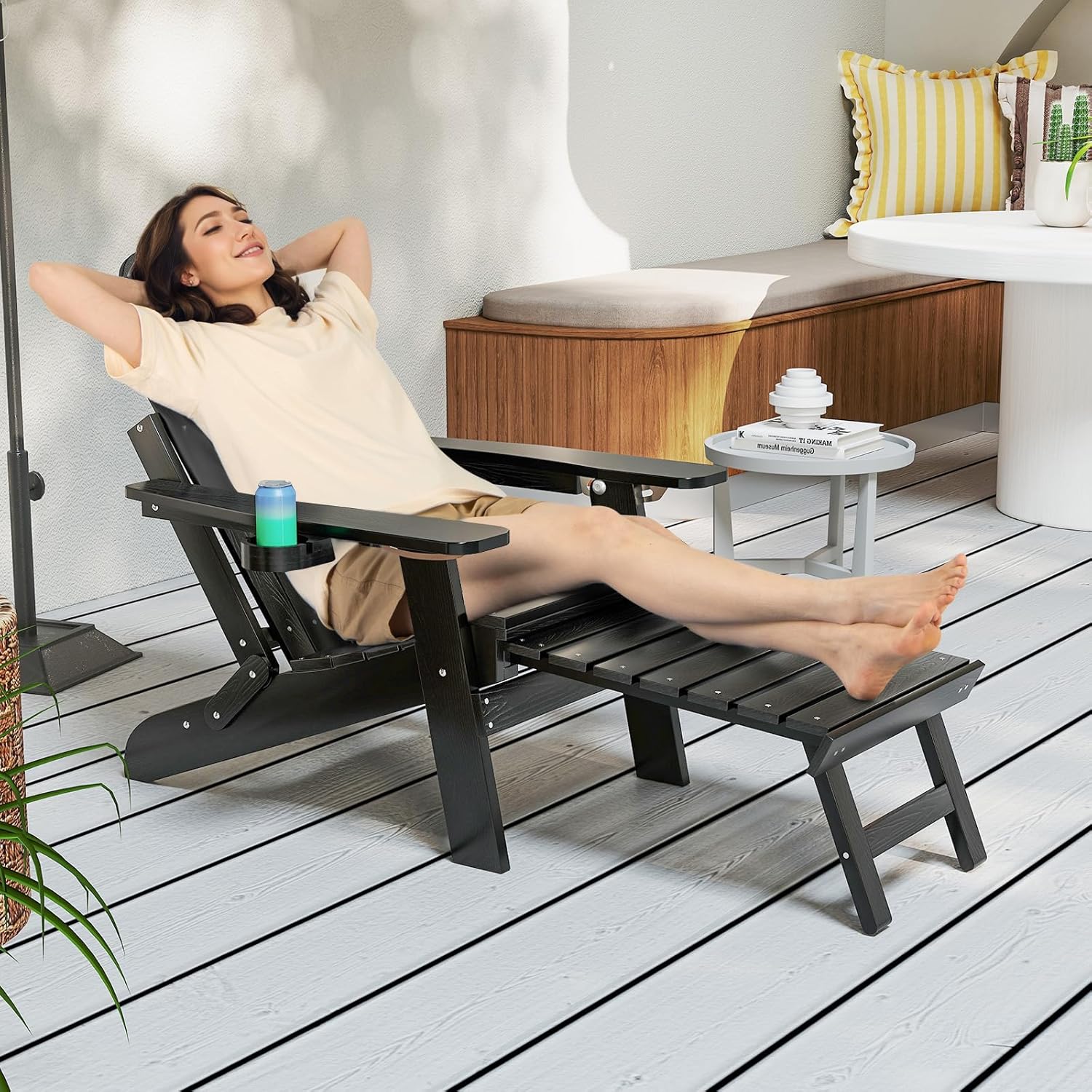 Adirondack Garden Lounge Chair Adjustable Footrest Black