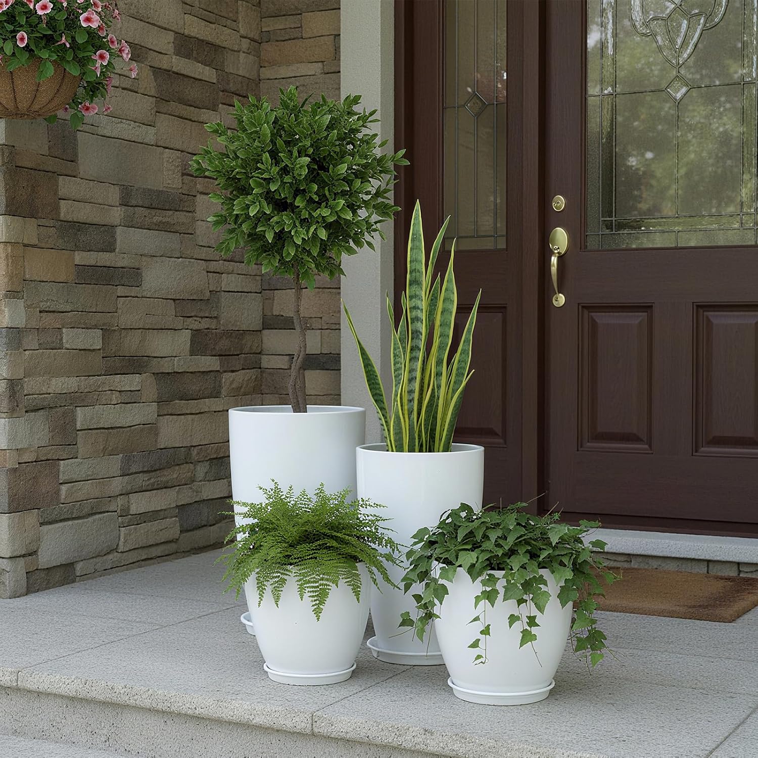 Plant Pots Set of 4 White Tall Planters 25 30 35cm Indoor Outdoor