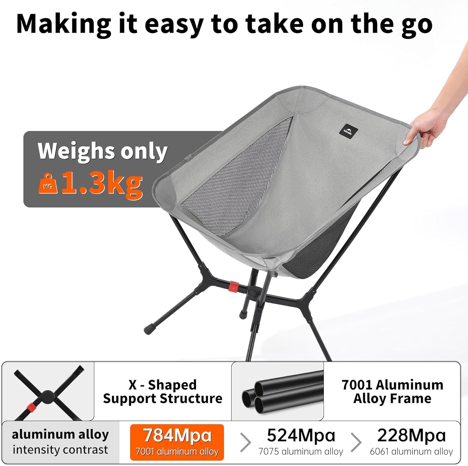 Lightweight Camping Chair Compact Folding Seat Grey