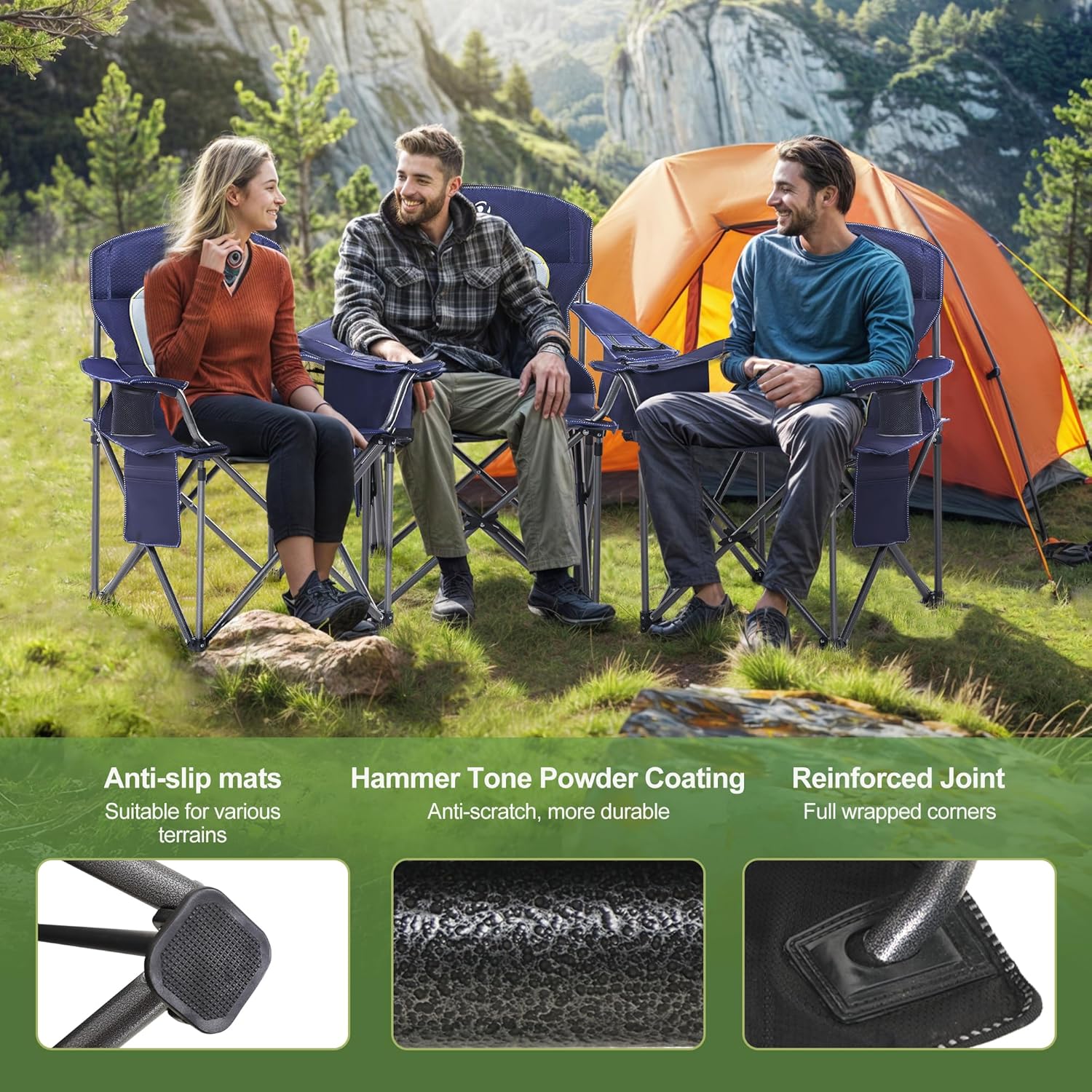 XXL Heavy Duty Folding Camping Chair 200kg Cooler Blue