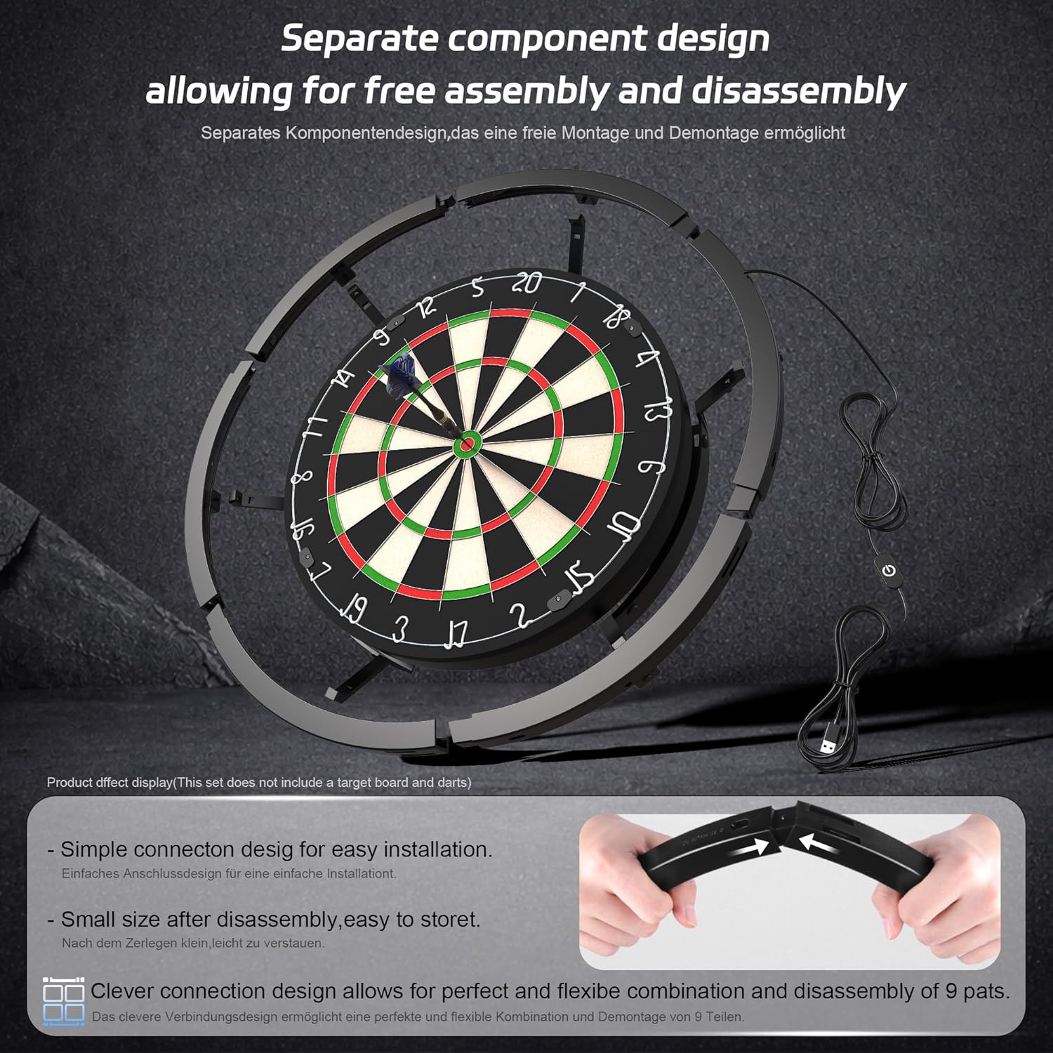 360 Dart Board LED Light Modular Panels Shadow Free Full Ring
