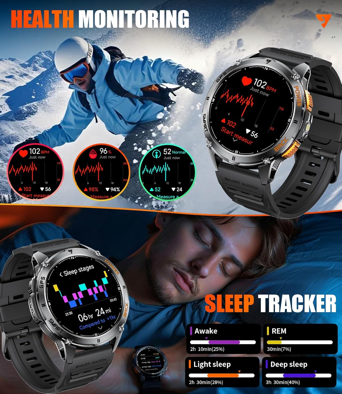 Military Smart Watch GPS AMOLED Bluetooth Call 170 Sport Modes