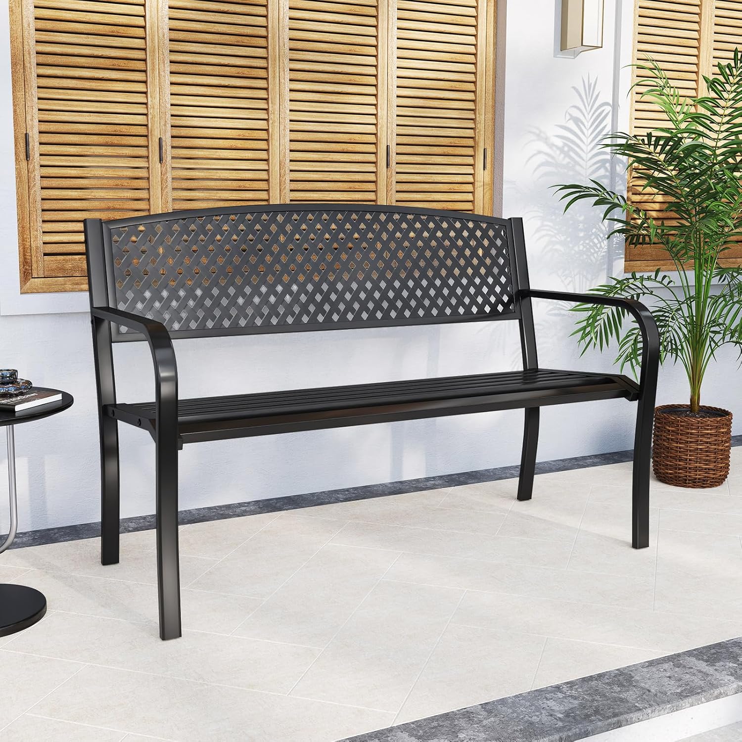 Metal Garden Bench 2 Seater Patio Park Outdoor Loveseat Chair Heavy Duty