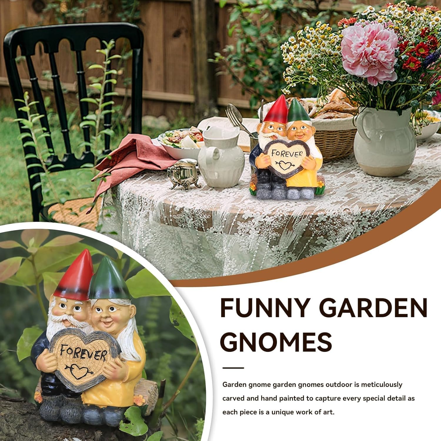 Funny Garden Gnome Couple Statue Resin Romantic Love Decor Gift