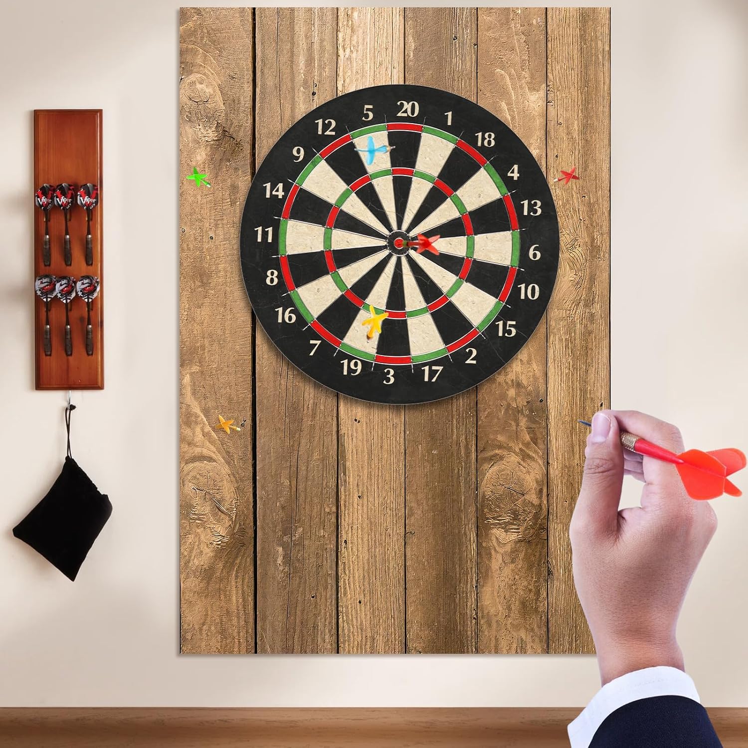 Dartboard Wall Protector Felt Tiles Self Adhesive 6 Pack Wood