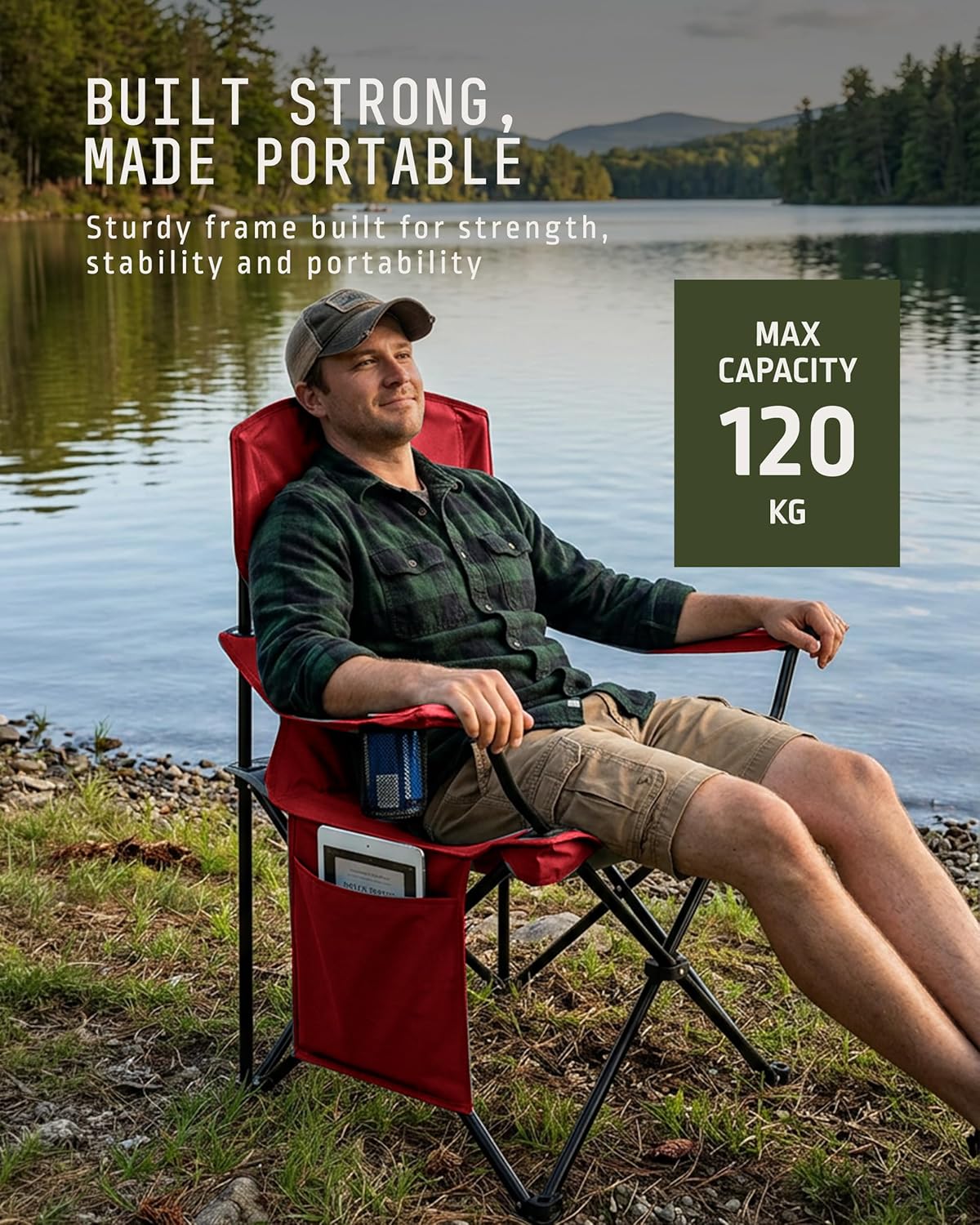Folding Camping Chairs 2 Pack Cooler Bag Red Portable