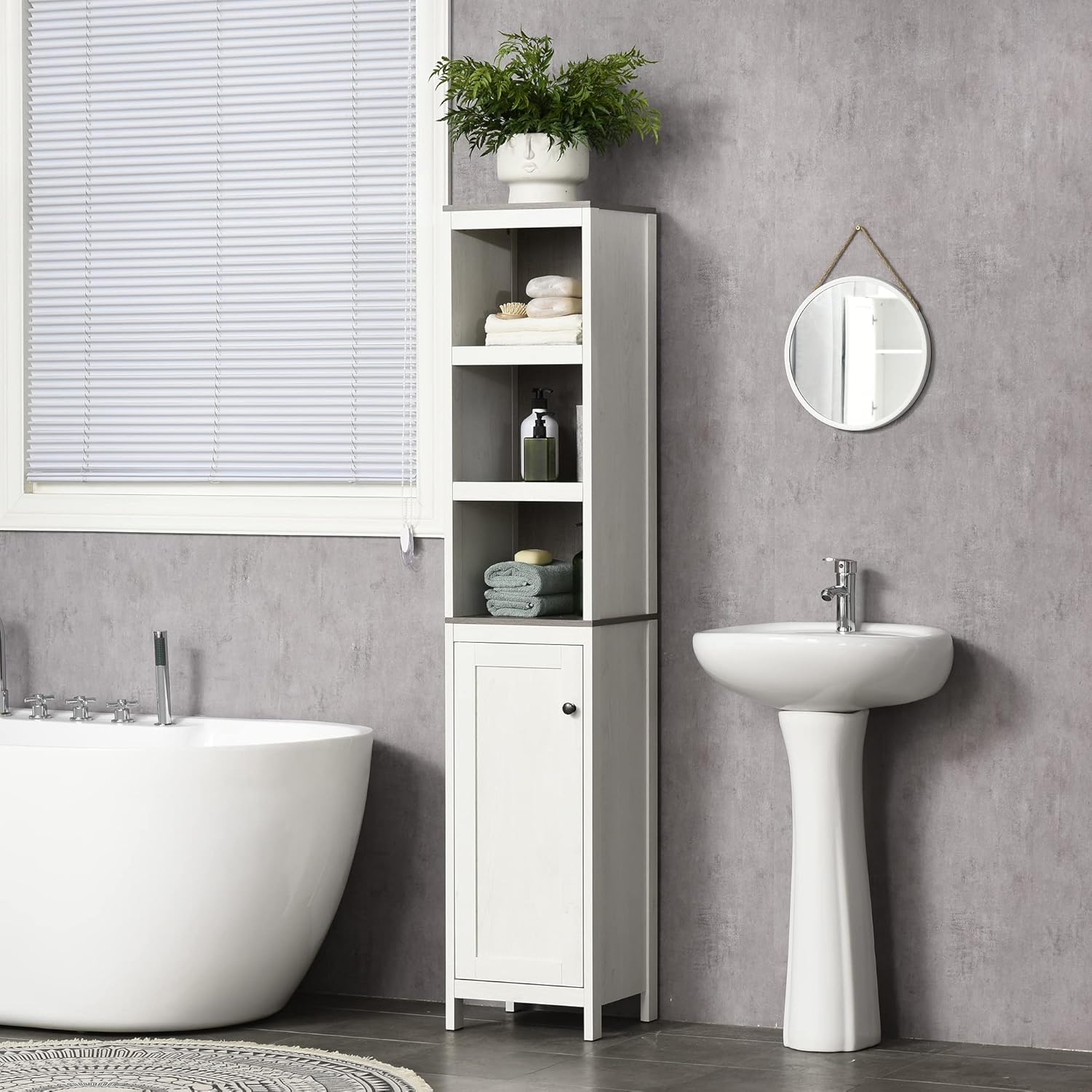 Tall Bathroom Storage Cabinet Antique White Shelf Unit