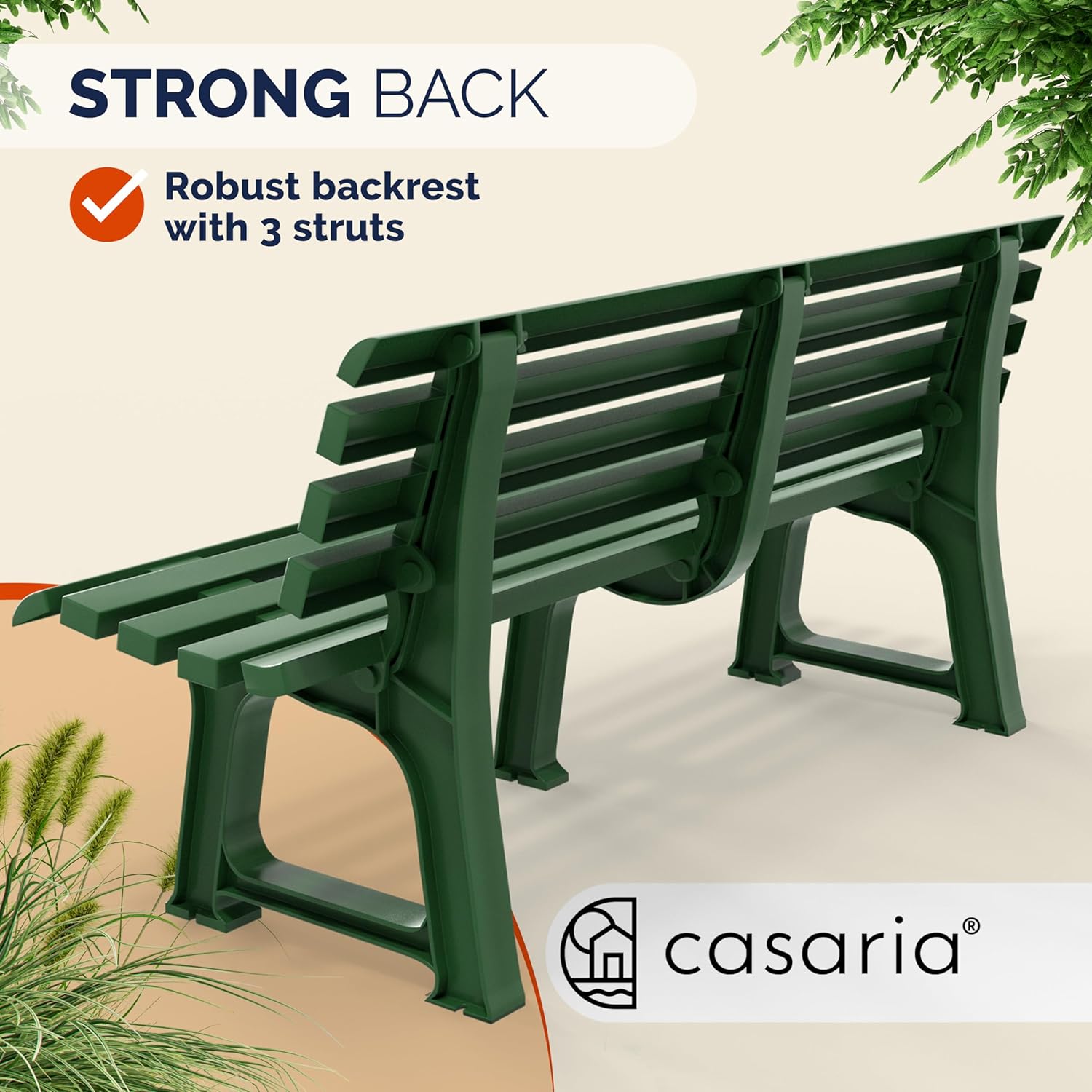 3 Seater Outdoor Plastic Garden Bench Patio Deck Seat Green