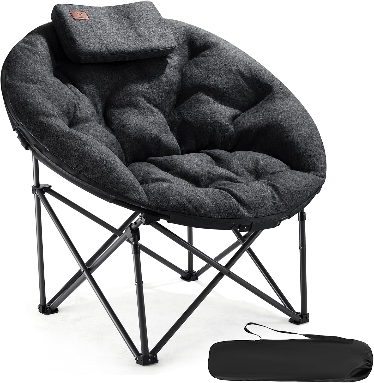 XL Moon Chair with 6CM Padding Wide Foldable Seat Black