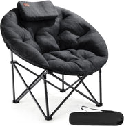 XL Moon Chair with 6CM Padding Wide Foldable Seat Black