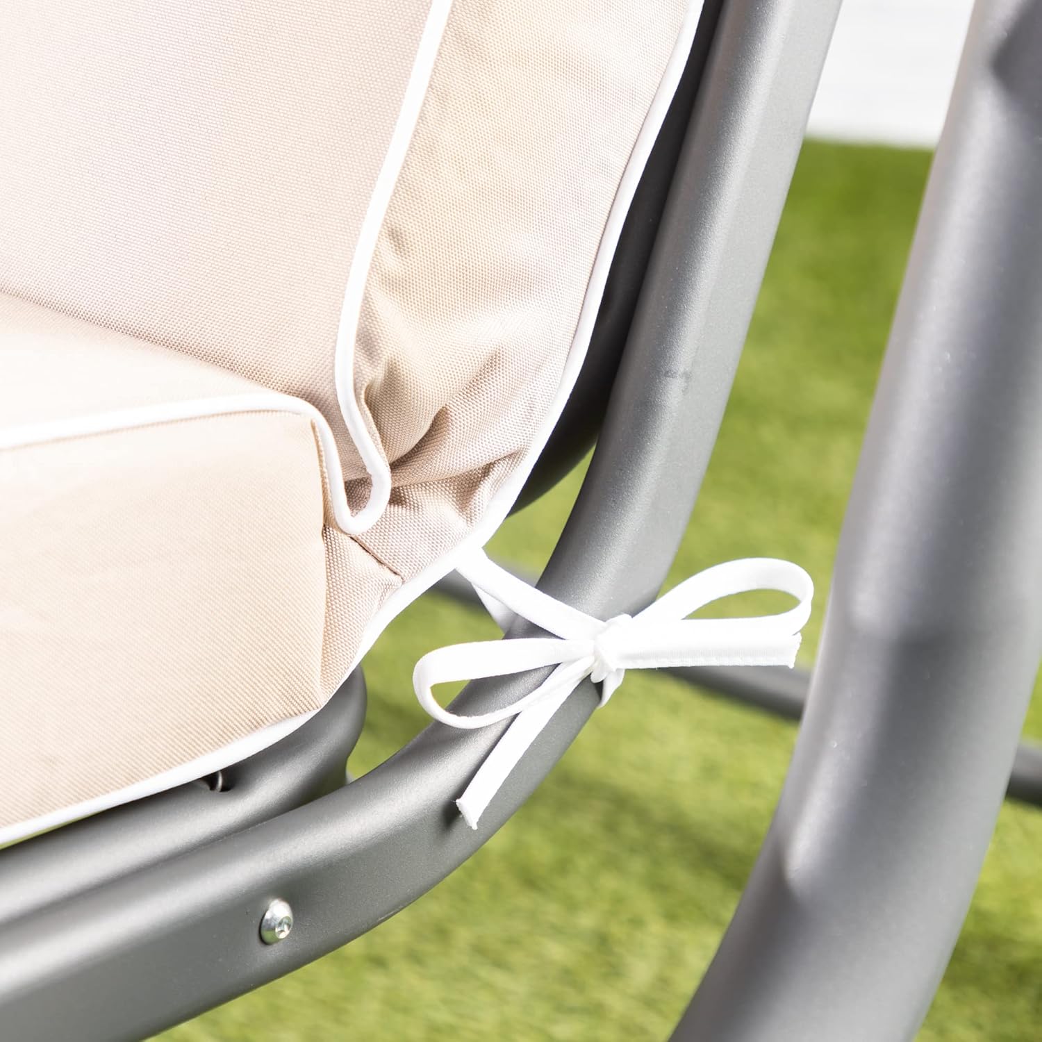 3 Seater Garden Swing Seat Taupe Canopy Cushions Heavy Duty 250kg