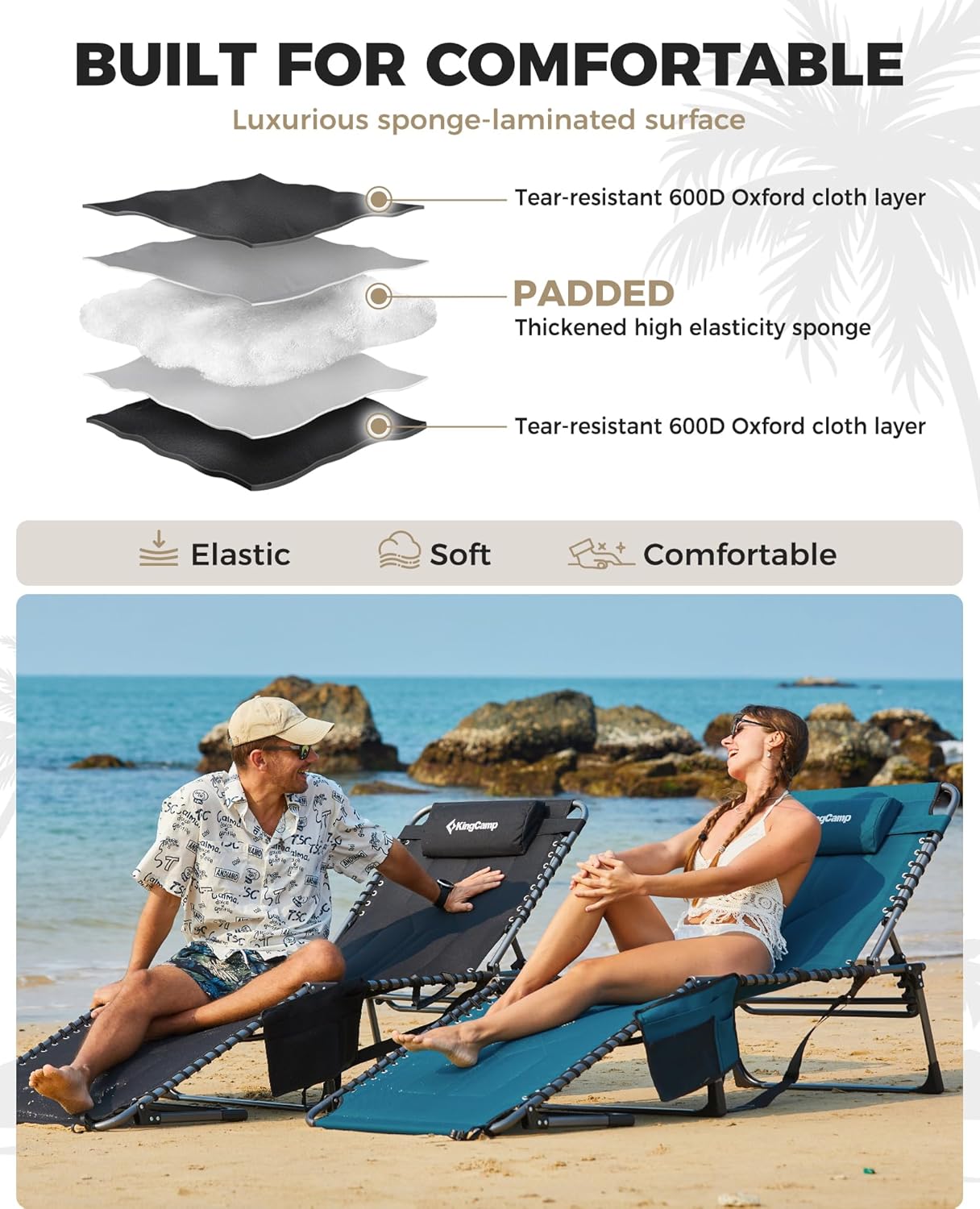 Oversized Padded Sun Lounger Folding Recliner 5 Position 440LBS