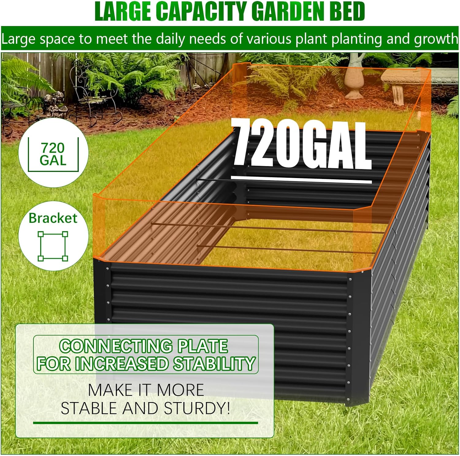 Extra Large Metal Raised Garden Bed 366cm Black Steel