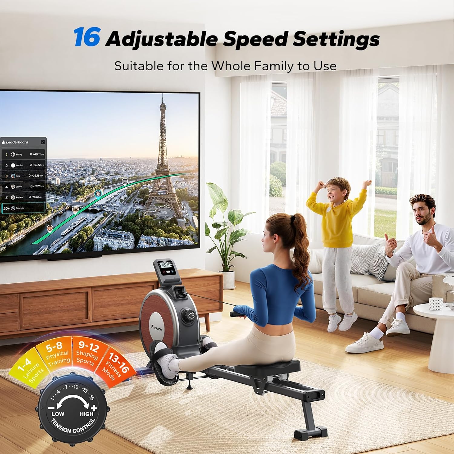 Magnetic Rowing Machine Home Gym Rower 16 Resistance Levels