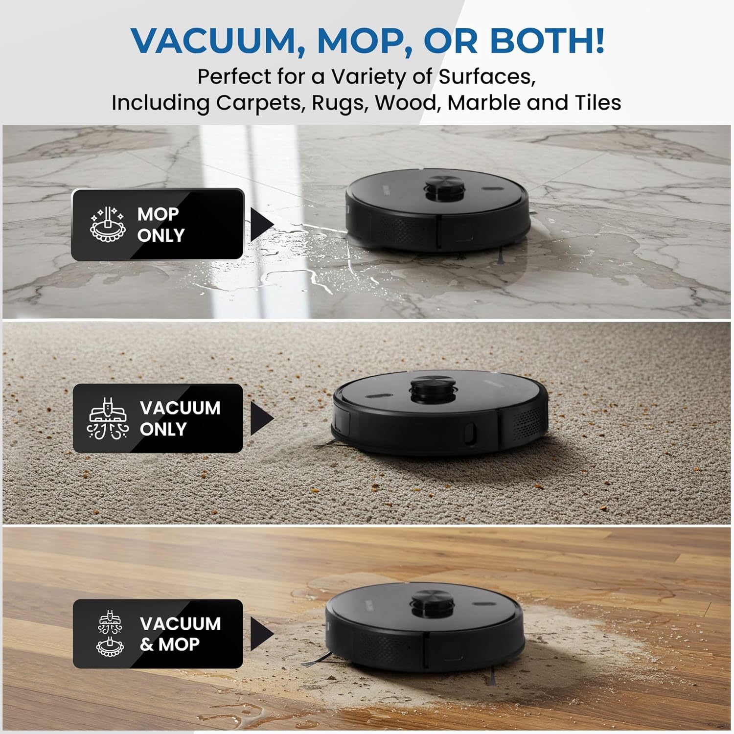 Robot Vacuum Mop 6500Pa Self Empty LiDAR Mapping App Control