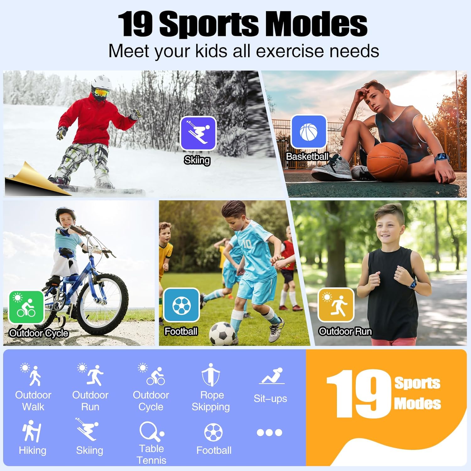 Kids Activity Smart Watch 19 Sports Heart Rate