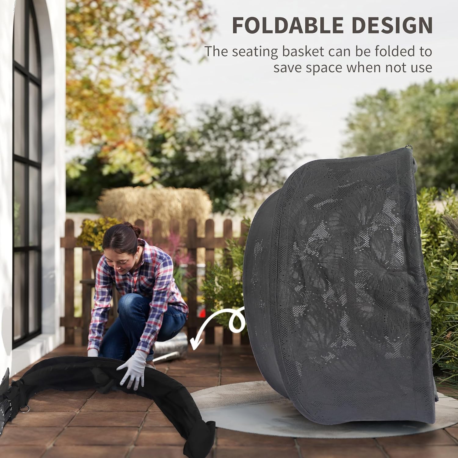 Double Hanging Egg Chair with Stand 2 Seater Plush Cushion Black