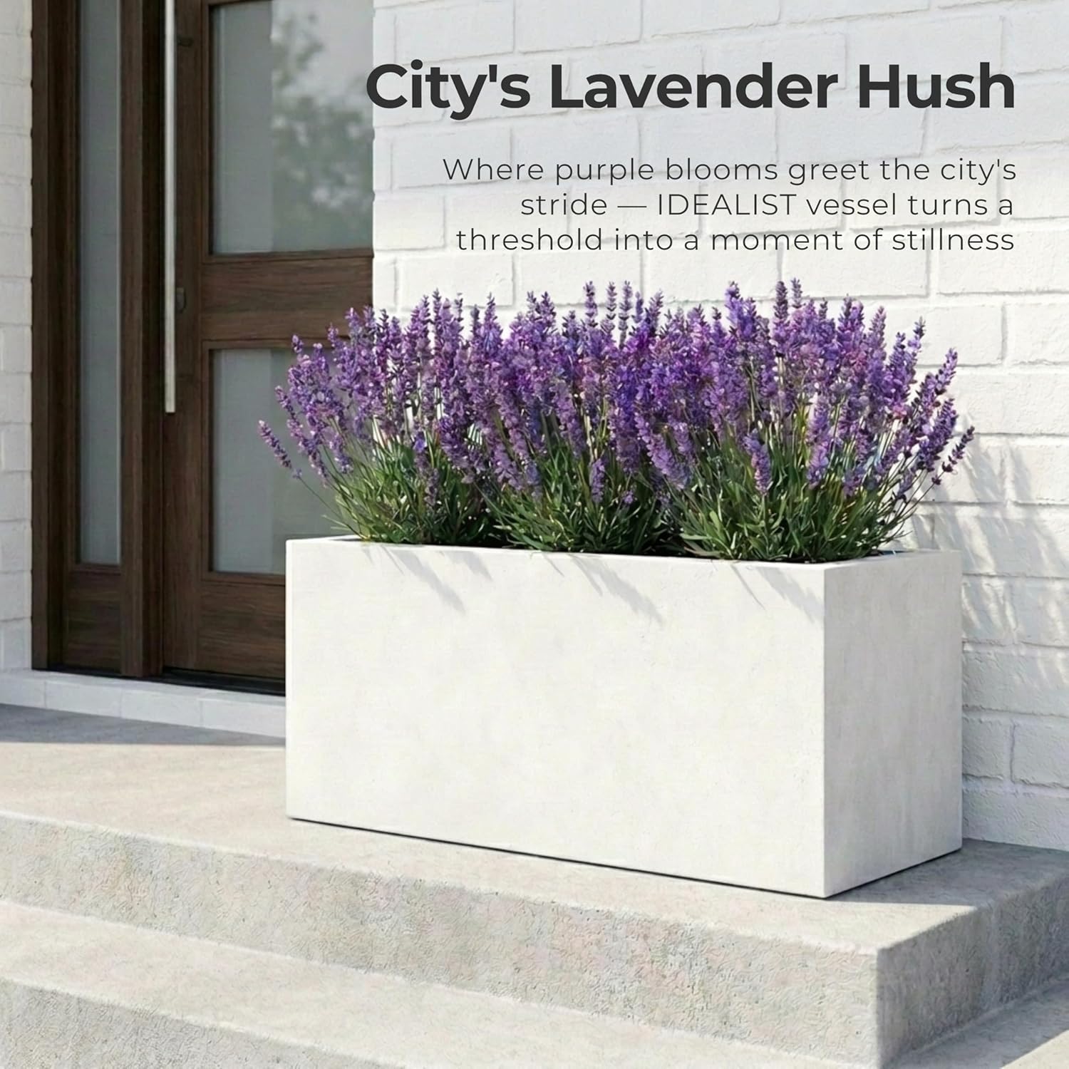 85cm Large Trough Planter White Stone Effect Outdoor Garden Pot
