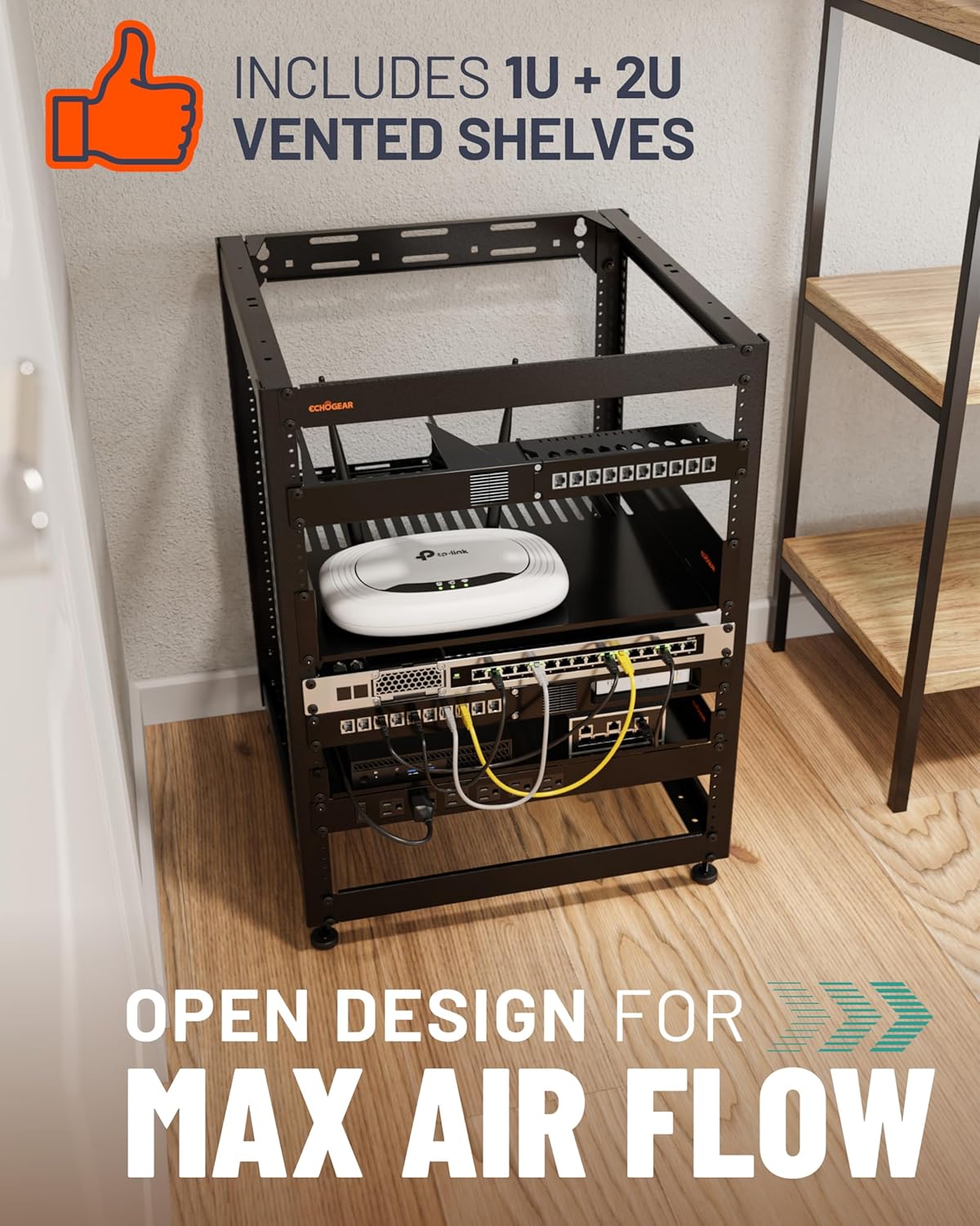 15U Open Frame AV Server Rack Wall Mount Black