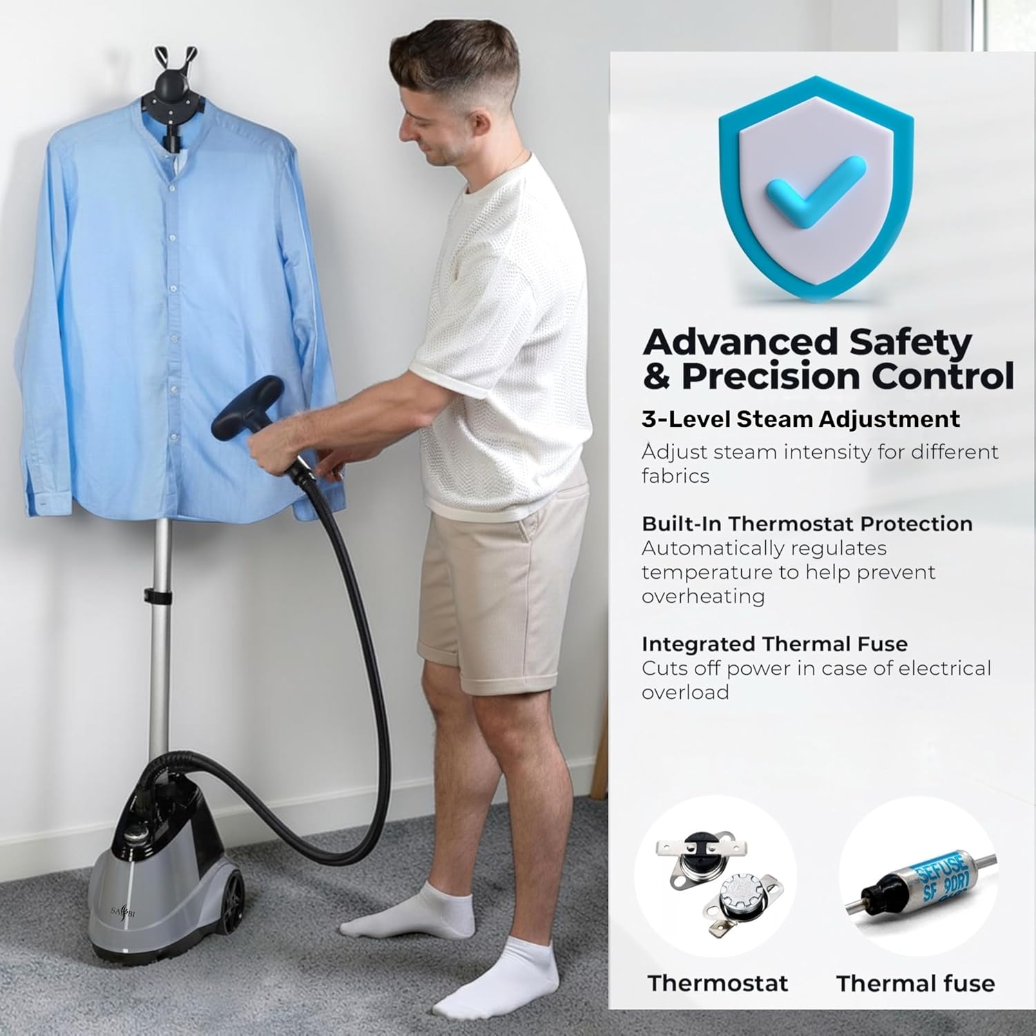 2200W Garment Steamer Upright 2.9L Tank 66 Min Steam Power