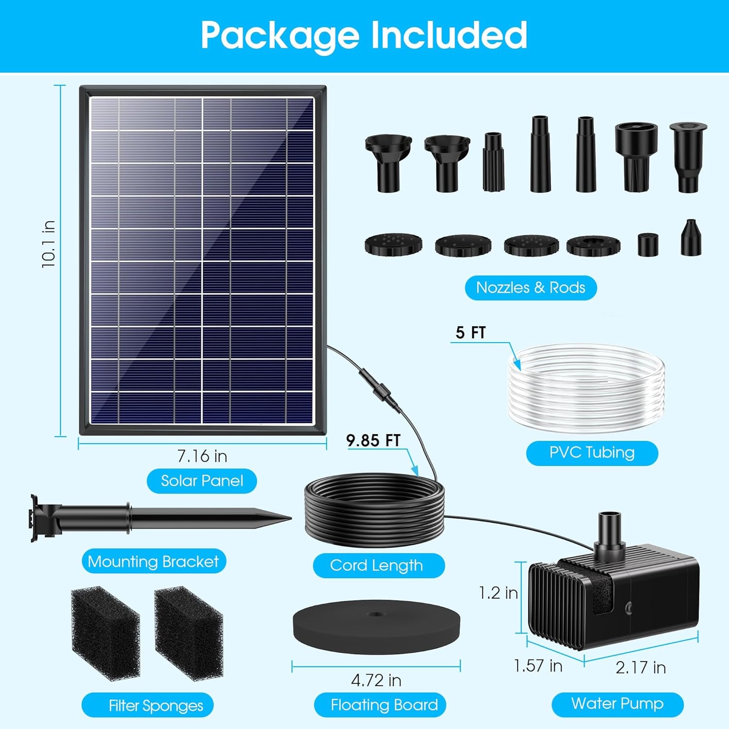 8W Solar Pond Fountain Pump Battery Backup 300LH Garden Water Pump