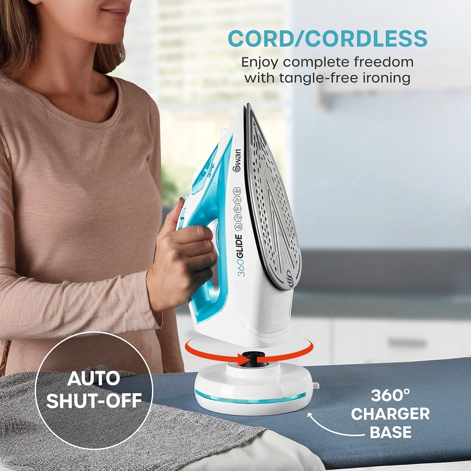 Cordless Steam Iron 2800W Ceramic Soleplate 2-in-1 Corded 300ml Tank