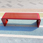 Curved Outdoor Garden Bench Wood Seat Steel Frame Backless 150cm
