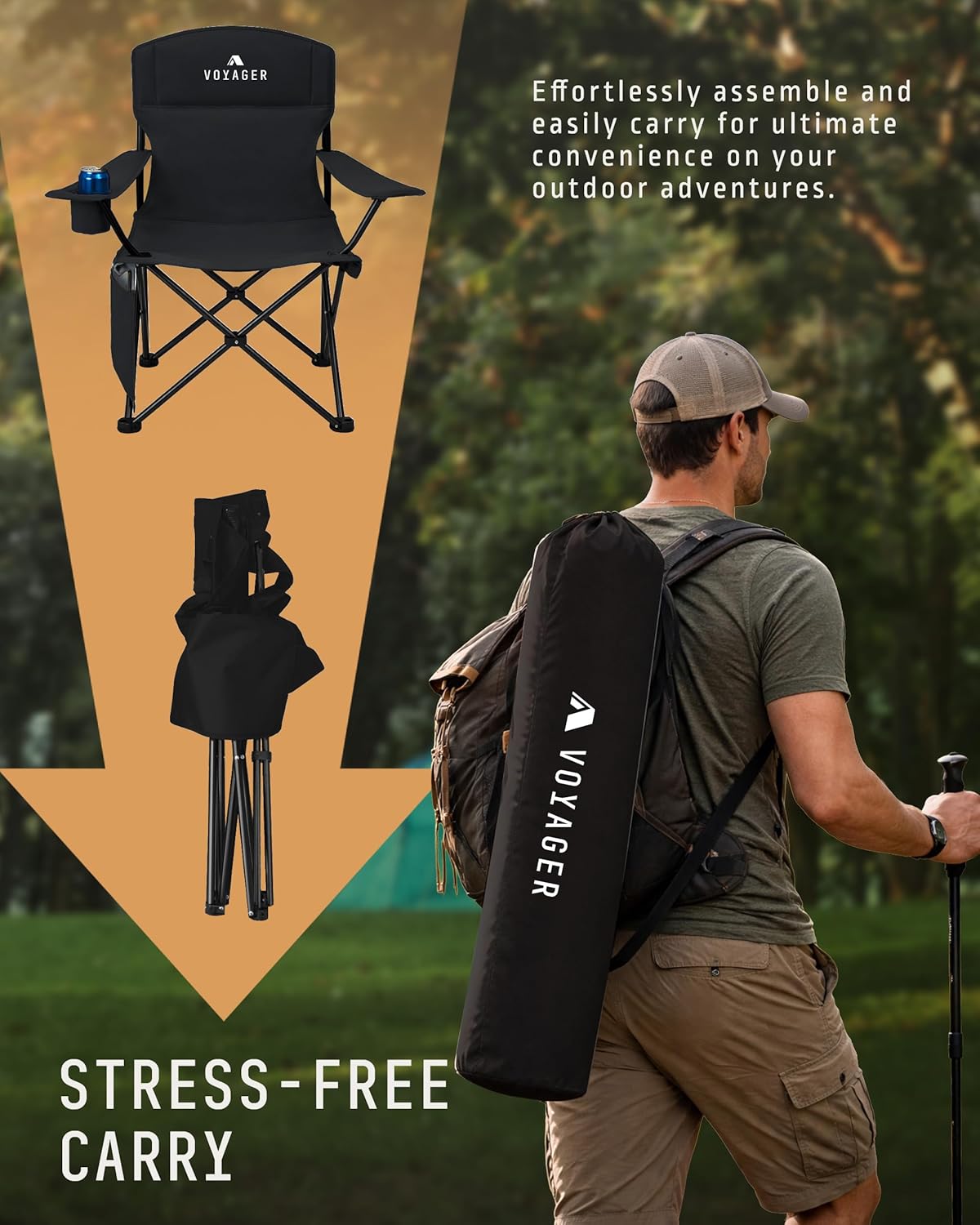 Folding Camping Chair 2 Pack Lightweight Cup Holder Black
