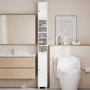Tall Slim Bathroom Storage Cabinet 6 Adjustable Shelves White 181cm