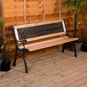 3 Seater Wooden Garden Bench Cast Iron Frame Cross Back Patio Seat