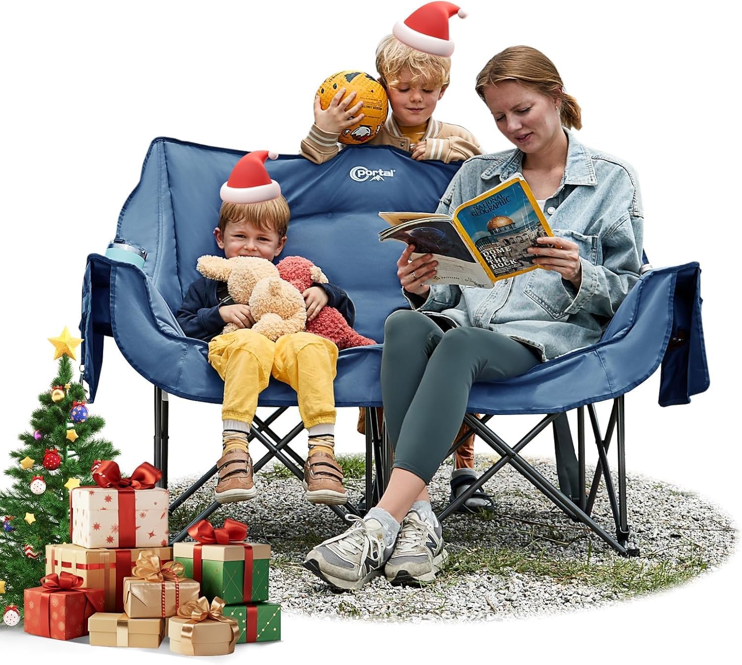 Double Camping Sofa Chair Foldable 2 Seater Blue