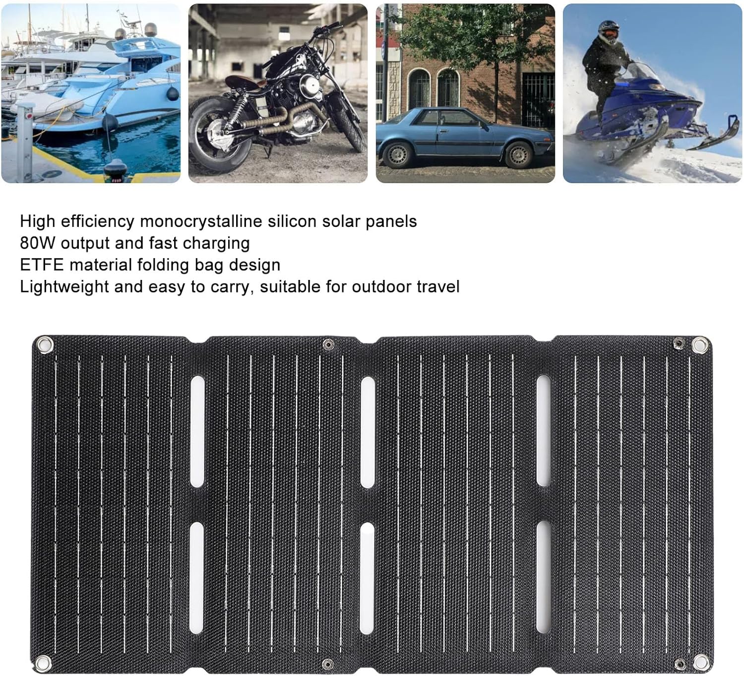 80W Foldable Solar Panel Charger Dual USB 12V Fast Charge