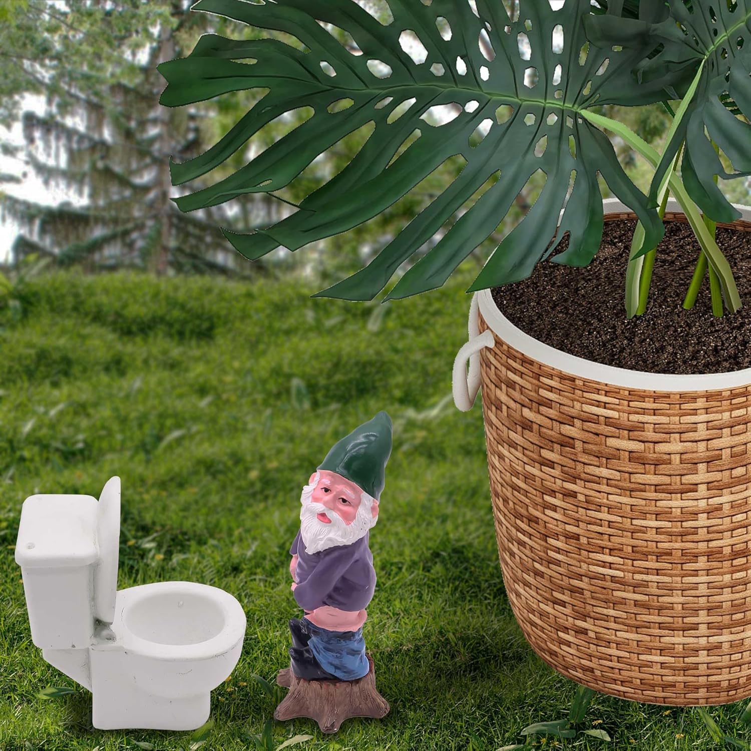 Funny Potty Gnome Statue Set Resin Garden Decor Mini Ornament
