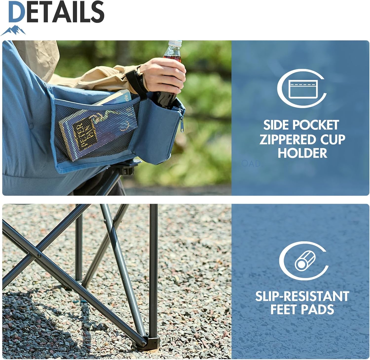 Padded Tub Camping Chair Wide Seat 150KG Blue