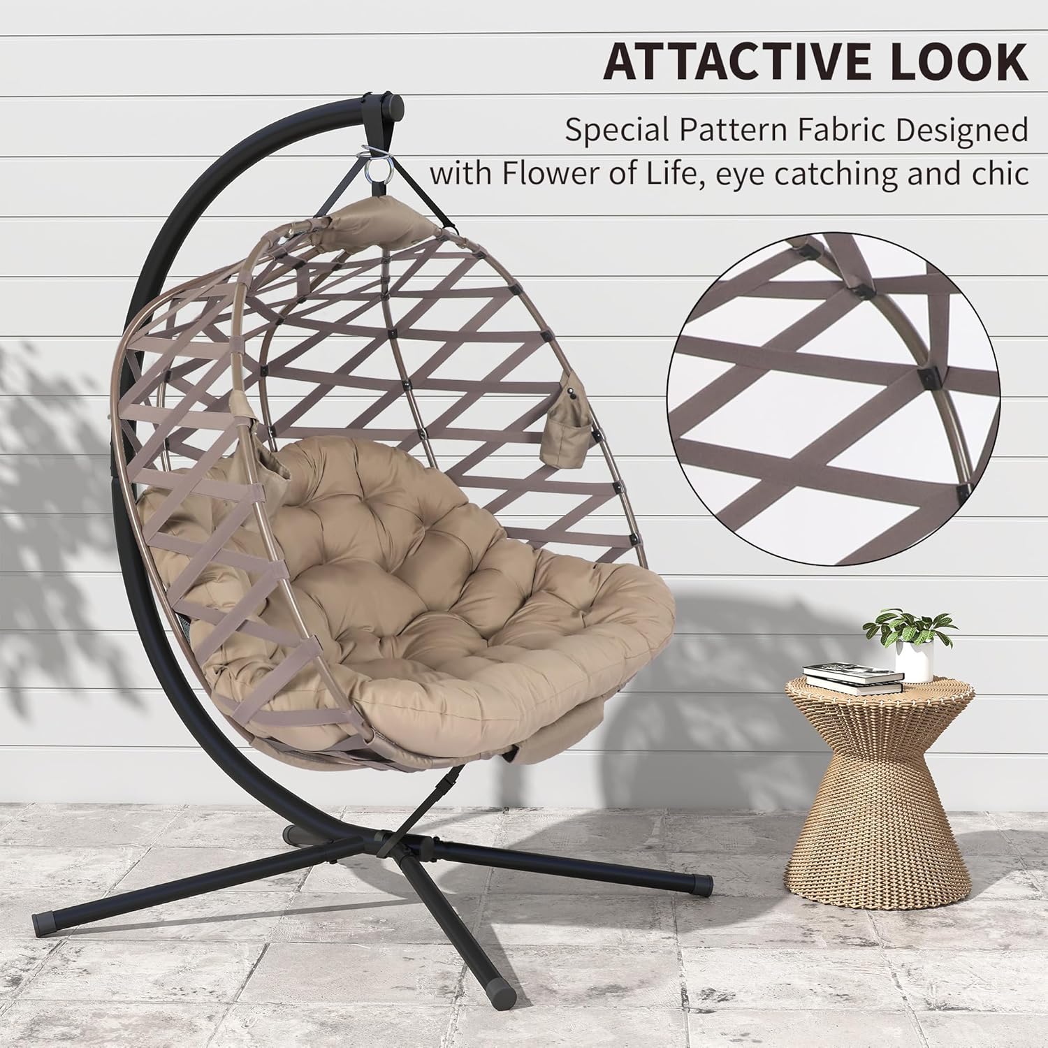 Double Hanging Egg Chair Stand Plush Cushion Sand Weave