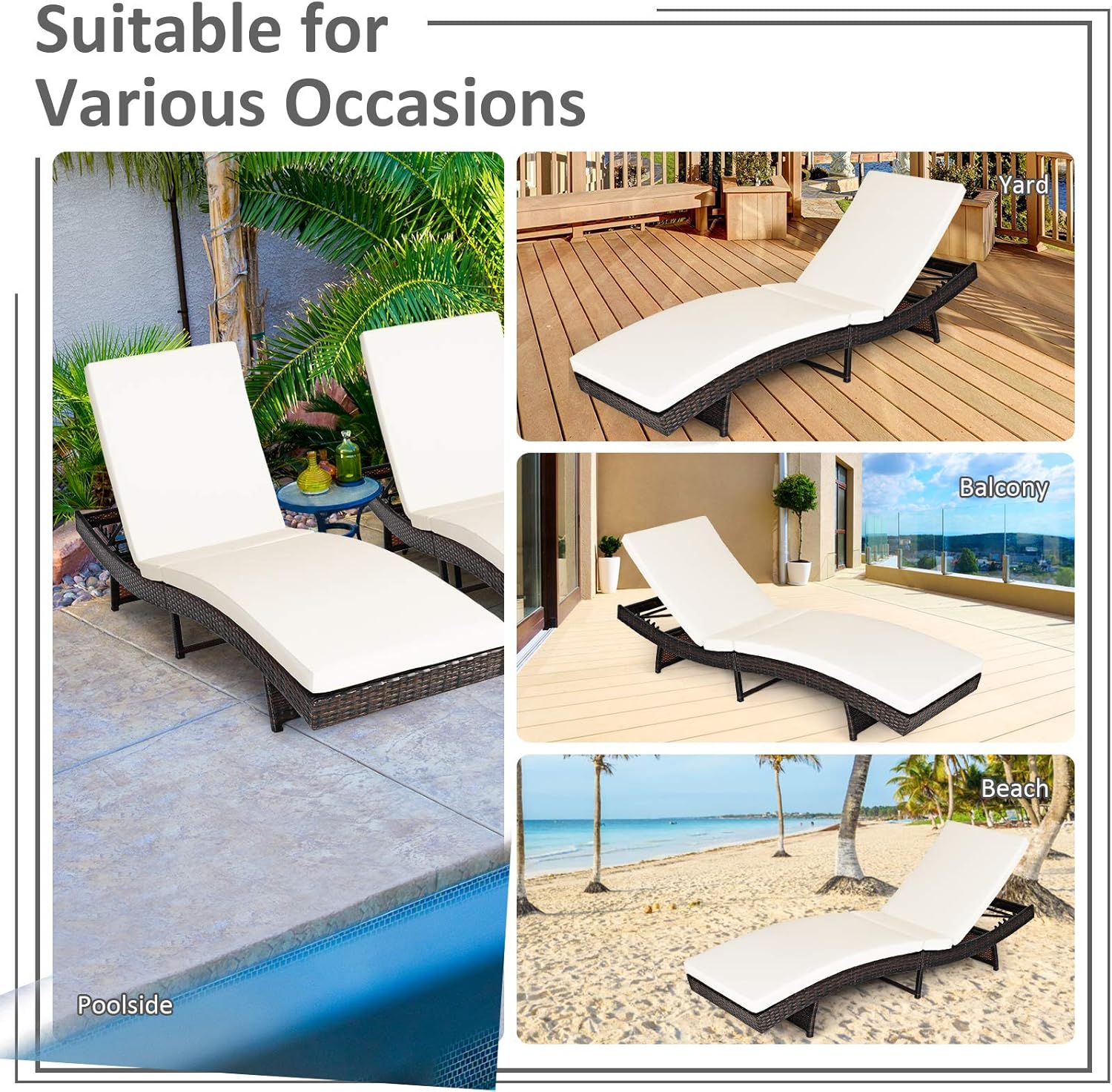 Folding Rattan Sun Lounger 5 Position Cushion Cream